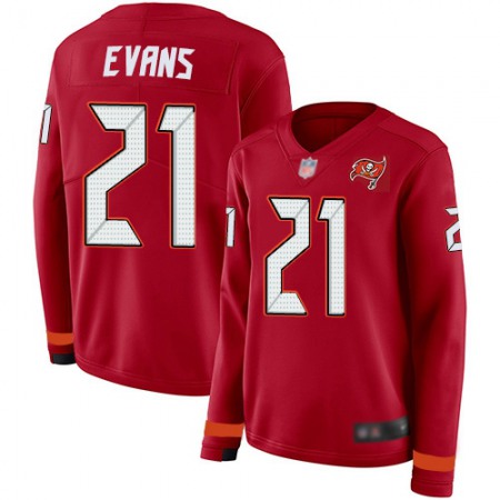 Nike Buccaneers #21 Justin Evans Red Team Color Women's Stitched NFL Limited Therma Long Sleeve Jersey