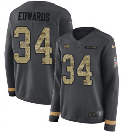 Nike Buccaneers #34 Mike Edwards Anthracite Salute to Service Women's Stitched NFL Limited Therma Long Sleeve Jersey