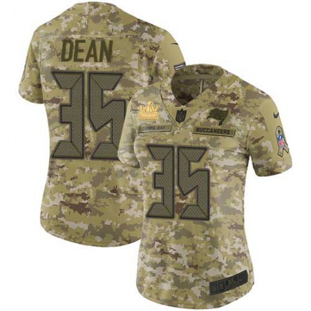 Nike Buccaneers #35 Jamel Dean Camo Women's Super Bowl LV Champions Patch Stitched NFL Limited 2018 Salute To Service Jersey