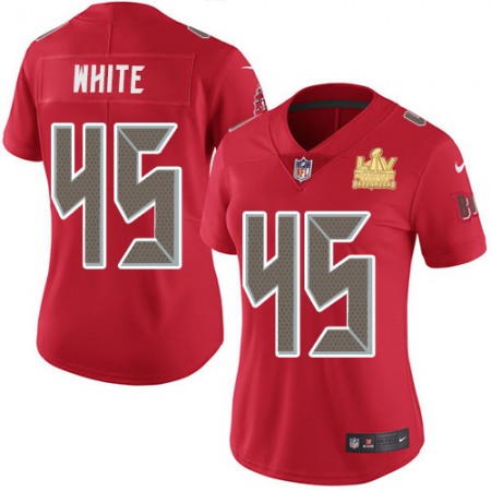 Nike Buccaneers #45 Devin White Red Women's Super Bowl LV Champions Patch Stitched NFL Limited Rush Jersey