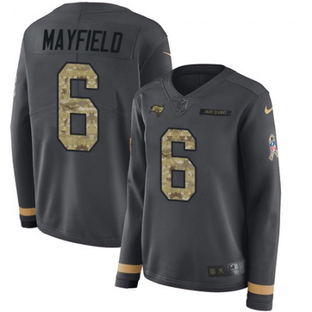 Nike Buccaneers #6 Baker Mayfield Anthracite Salute to Service Women's Stitched NFL Limited Therma Long Sleeve Jersey