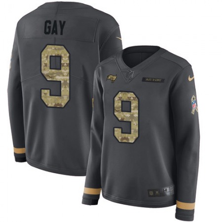 Nike Buccaneers #9 Matt Gay Anthracite Salute to Service Women's Stitched NFL Limited Therma Long Sleeve Jersey