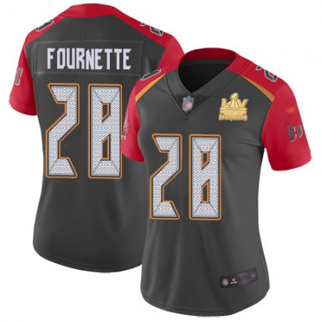 Tampa Bay Buccaneers #28 Leonard Fournette Gray Women's Super Bowl LV Champions Patch Stitched NFL Limited Inverted Legend Jersey