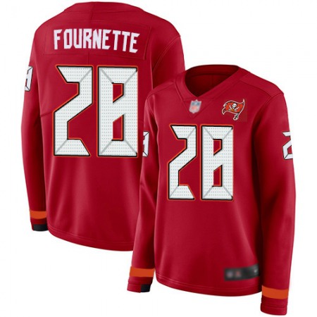 Tampa Bay Buccaneers #28 Leonard Fournette Red Team Color Women's Stitched NFL Limited Therma Long Sleeve Jersey