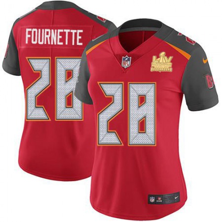 Tampa Bay Buccaneers #28 Leonard Fournette Red Team Color Women's Super Bowl LV Champions Patch Stitched NFL Vapor Untouchable Limited Jersey