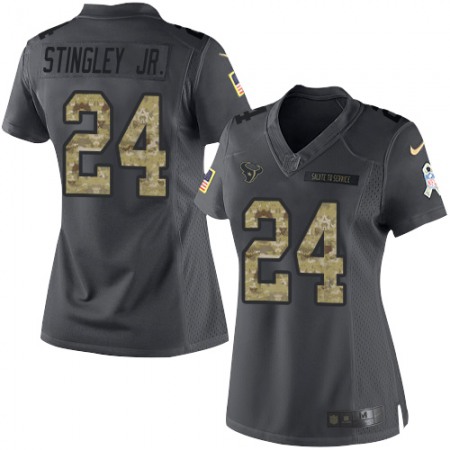 Nike Texans #24 Derek Stingley Jr. Black Women's Stitched NFL Limited 2016 Salute to Service Jersey