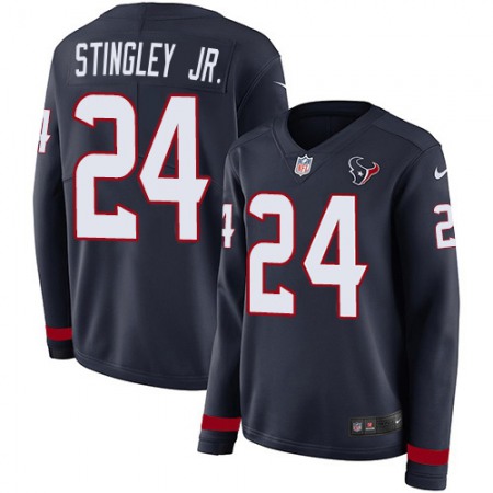 Nike Texans #24 Derek Stingley Jr. Navy Blue Team Color Women's Stitched NFL Limited Therma Long Sleeve Jersey
