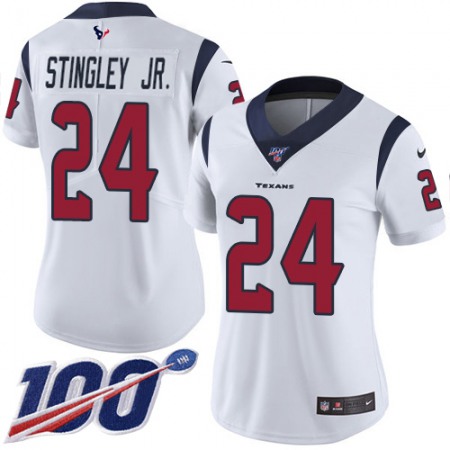 Nike Texans #24 Derek Stingley Jr. White Women's Stitched NFL 100th Season Vapor Untouchable Limited Jersey