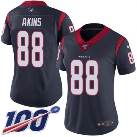 Nike Texans #88 Jordan Akins Navy Blue Team Color Women's Stitched NFL 100th Season Vapor Untouchable Limited Jersey