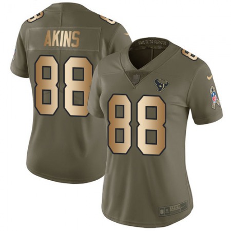 Nike Texans #88 Jordan Akins Olive/Gold Women's Stitched NFL Limited 2017 Salute To Service Jersey