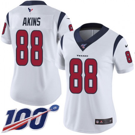 Nike Texans #88 Jordan Akins White Women's Stitched NFL 100th Season Vapor Untouchable Limited Jersey