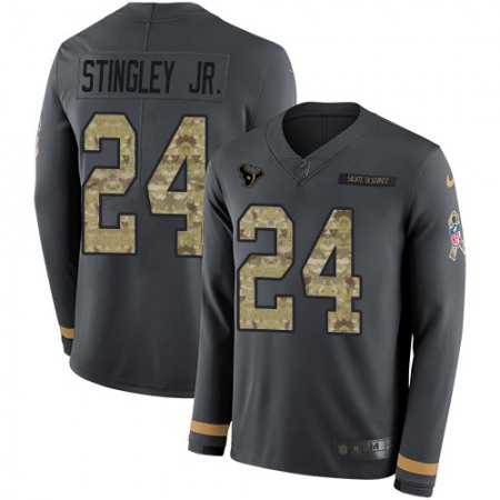Nike Texans #24 Derek Stingley Jr. Anthracite Salute to Service Youth Stitched NFL Limited Therma Long Sleeve Jersey