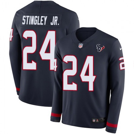 Nike Texans #24 Derek Stingley Jr. Navy Blue Team Color Youth Stitched NFL Limited Therma Long Sleeve Jersey