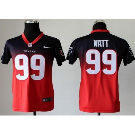 Nike Texans #99 J.J. Watt Navy Blue/Red Youth Stitched NFL Elite Fadeaway Fashion Jersey