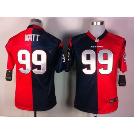 Nike Texans #99 J.J. Watt Navy Blue/Red Youth Stitched NFL Elite Split Jersey