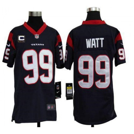 Nike Texans #99 J.J. Watt Navy Blue Team Color With C Patch Youth Stitched NFL Elite Jersey