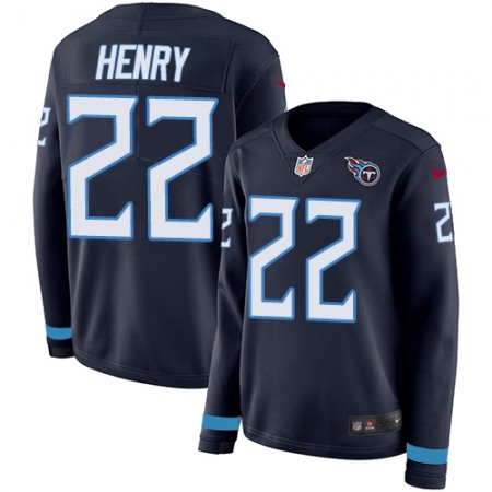 Nike Titans #22 Derrick Henry Navy Blue Team Color Women's Stitched NFL Limited Therma Long Sleeve Jersey