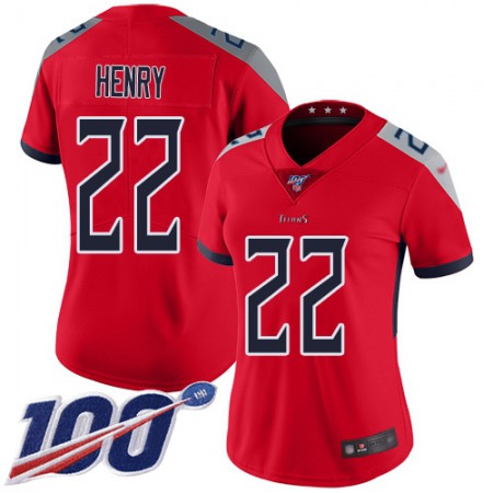 Nike Titans #22 Derrick Henry Red Women's Stitched NFL Limited Inverted Legend 100th Season Jersey