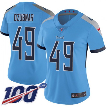 Nike Titans #49 Nick Dzubnar Light Blue Alternate Women's Stitched NFL 100th Season Vapor Untouchable Limited Jersey