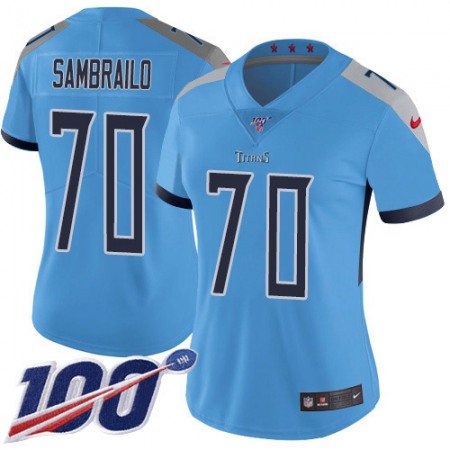 Nike Titans #70 Ty Sambrailo Light Blue Alternate Women's Stitched NFL 100th Season Vapor Untouchable Limited Jersey