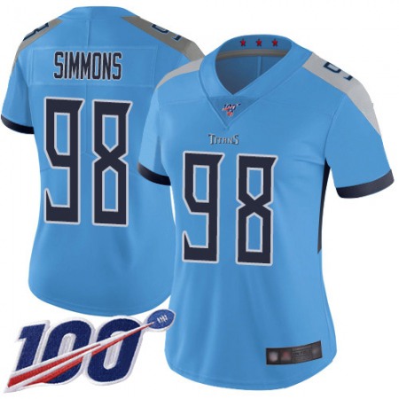 Nike Titans #98 Jeffery Simmons Light Blue Alternate Women's Stitched NFL 100th Season Vapor Limited Jersey