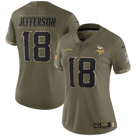 Minnesota Vikings #18 Justin Jefferson Nike Women's 2022 Salute To Service Limited Jersey - Olive