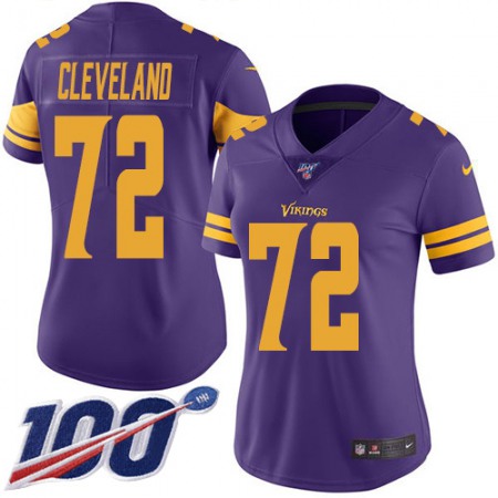 Nike Vikings #72 Ezra Cleveland Purple Women's Stitched NFL Limited Rush 100th Season Jersey
