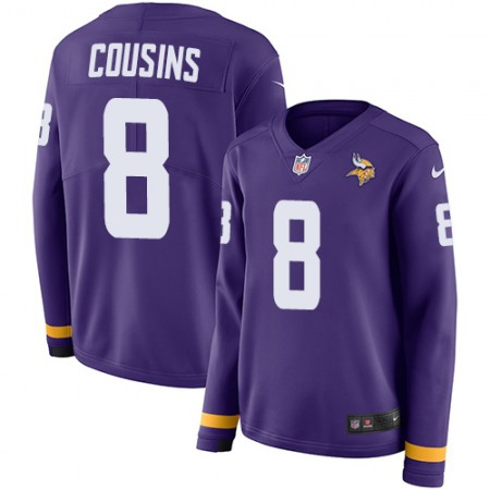 Nike Vikings #8 Kirk Cousins Purple Team Color Women's Stitched NFL Limited Therma Long Sleeve Jersey