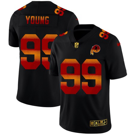 Washington Commanders #99 Chase Young Men's Black Nike Red Orange Stripe Vapor Limited NFL Jersey