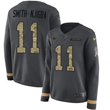 Nike Seahawks #11 Jaxon Smith-Njigba Anthracite Salute to Service Women's Stitched NFL Limited Therma Long Sleeve Jersey