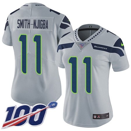Nike Seahawks #11 Jaxon Smith-Njigba Grey Alternate Women's Stitched NFL 100th Season Vapor Untouchable Limited Jersey