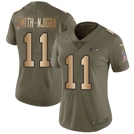 Nike Seahawks #11 Jaxon Smith-Njigba Olive/Gold Women's Stitched NFL Limited 2017 Salute To Service Jersey