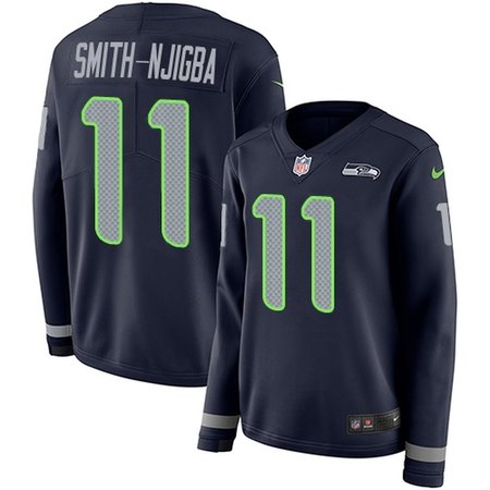 Nike Seahawks #11 Jaxon Smith-Njigba Steel Blue Team Color Women's Stitched NFL Limited Therma Long Sleeve Jersey