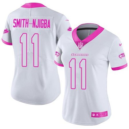 Nike Seahawks #11 Jaxon Smith-Njigba White/Pink Women's Stitched NFL Limited Rush Fashion Jersey