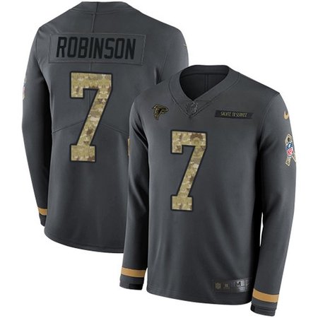 Nike Falcons #7 Bijan Robinson Anthracite Salute to Service Men's Stitched NFL Limited Therma Long Sleeve Jersey