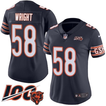 Nike Bears #58 Darnell Wright Navy Blue Team Color Women's Stitched NFL 100th Season Vapor Limited Jersey