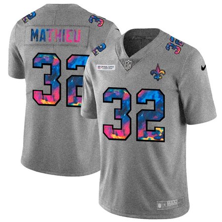 New Orleans Saints #32 Tyrann Mathieu Men's Nike Multi-Color 2020 NFL Crucial Catch NFL Jersey Greyheather