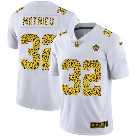 New Orleans Saints #32 Tyrann Mathieu Men's Nike Flocked Leopard Print Vapor Limited NFL Jersey White