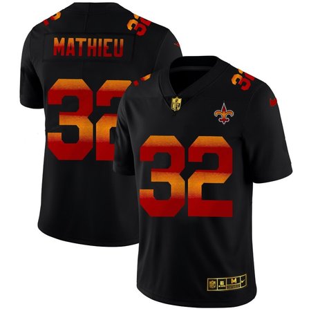 New Orleans Saints #32 Tyrann Mathieu Men's Black Nike Red Orange Stripe Vapor Limited NFL Jersey