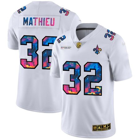 New Orleans Saints #32 Tyrann Mathieu Men's White Nike Multi-Color 2020 NFL Crucial Catch Limited NFL Jersey
