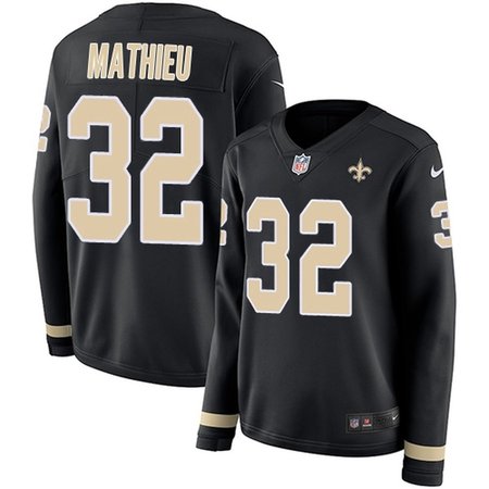 Nike Saints #32 Tyrann Mathieu Black Team Color Women's Stitched NFL Limited Therma Long Sleeve Jersey
