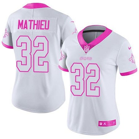 Nike Saints #32 Tyrann Mathieu White/Pink Women's Stitched NFL Limited Rush Fashion Jersey