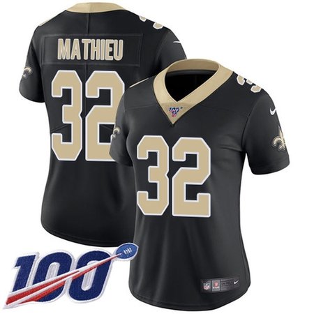 Nike Saints #32 Tyrann Mathieu Black Team Color Women's Stitched NFL 100th Season Vapor Limited Jersey