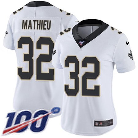 Nike Saints #32 Tyrann Mathieu White Women's Stitched NFL 100th Season Vapor Limited Jersey