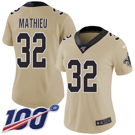 Nike Saints #32 Tyrann Mathieu Gold Women's Stitched NFL Limited Inverted Legend 100th Season Jersey