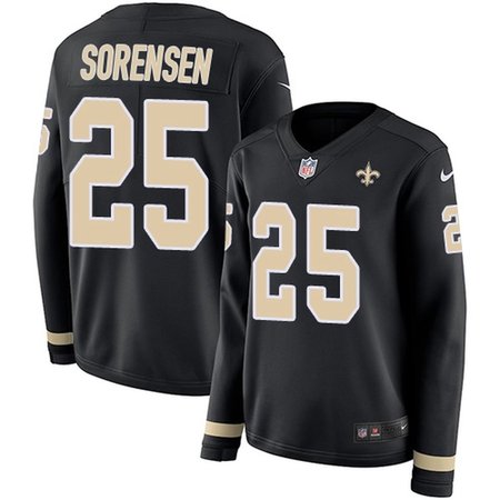 Nike Saints #25 Daniel Sorensen Black Team Color Women's Stitched NFL Limited Therma Long Sleeve Jersey