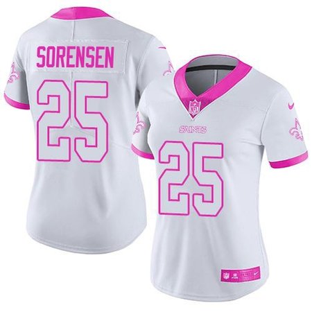 Nike Saints #25 Daniel Sorensen White/Pink Women's Stitched NFL Limited Rush Fashion Jersey