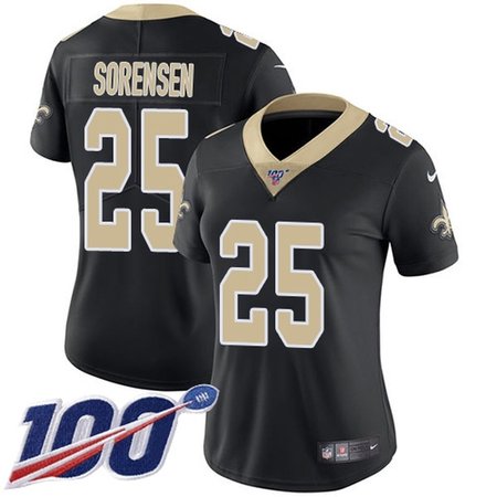 Nike Saints #25 Daniel Sorensen Black Team Color Women's Stitched NFL 100th Season Vapor Limited Jersey