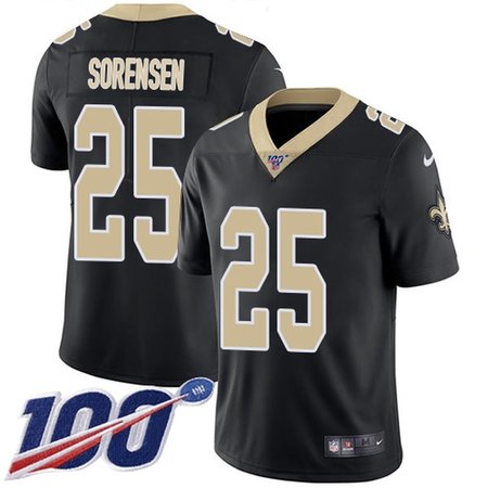 Nike Saints #25 Daniel Sorensen Black Team Color Youth Stitched NFL 100th Season Vapor Limited Jersey