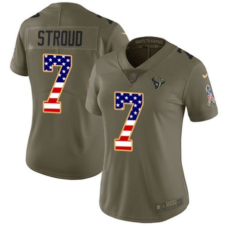 Nike Texans #7 C.J. Stroud Olive/USA Flag Women's Stitched NFL Limited 2017 Salute To Service Jersey